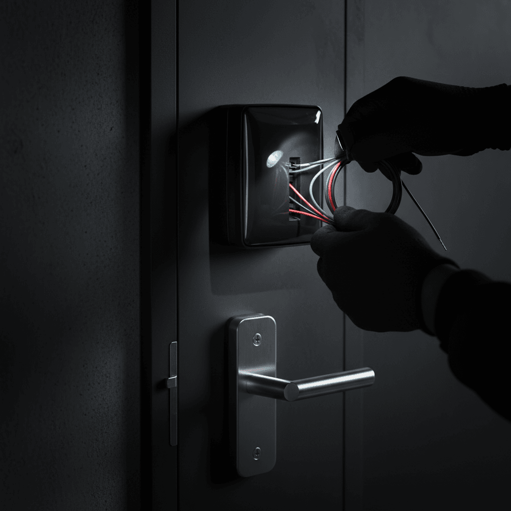 Access control card reader installation on commercial door