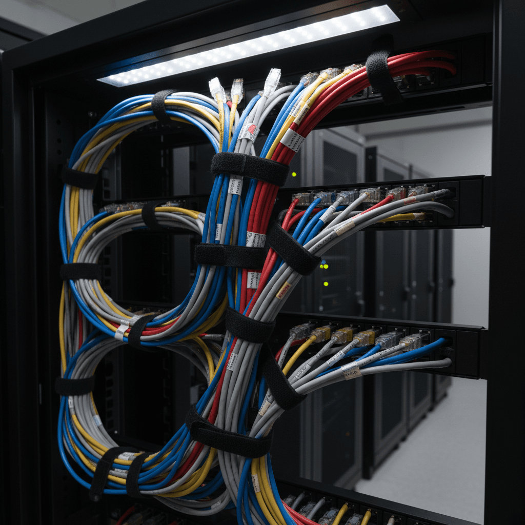 Cat5e cabling installed in server infrastructure